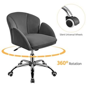 Yaheetech Cute Velvet Desk Chair for Home Office, Makeup Vanity Chair with Armrests for Bedroom Modern Swivel Rolling Chair for Women Dark Gray