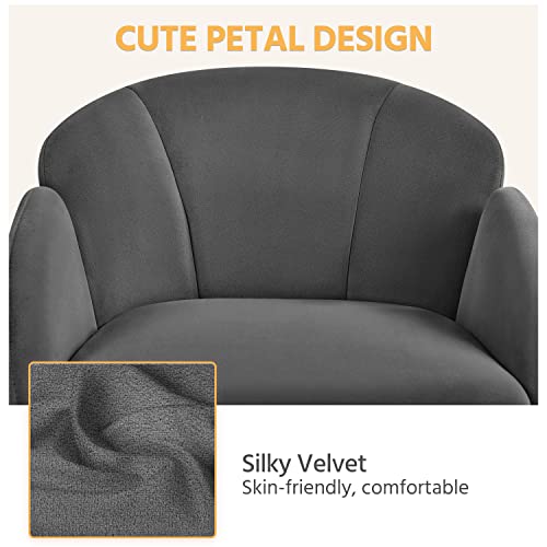 Yaheetech Cute Velvet Desk Chair for Home Office, Makeup Vanity Chair with Armrests for Bedroom Modern Swivel Rolling Chair for Women Dark Gray