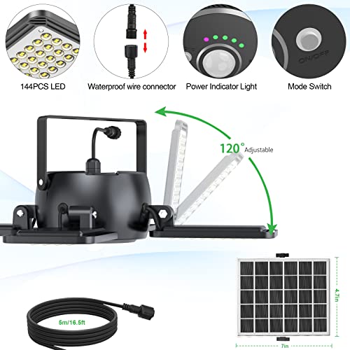 Solar Shed Light Indoor Outdoor 1200LM 144LED Pendant Light, Motion Sensor with Upgrade 5 Lighting Modes & Remote Control 4-Leaf 120°Adjustable Lights for Home Yard Garage