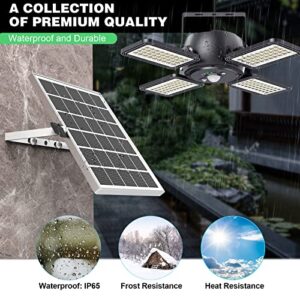 Solar Shed Light Indoor Outdoor 1200LM 144LED Pendant Light, Motion Sensor with Upgrade 5 Lighting Modes & Remote Control 4-Leaf 120°Adjustable Lights for Home Yard Garage