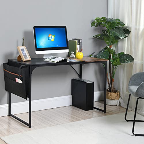 Homy Casa Inc 47 inch Study Storage Bag Space Saving for Home Office, Modern Simple Style PC Metal Frame Computer Desk, Writing Table, Black, Brown