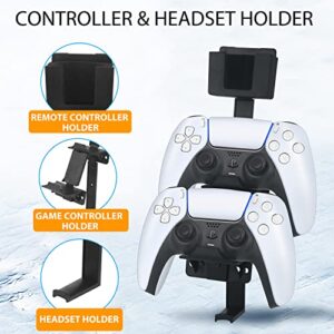 PS5 Holder Wall Mount Stand - Playstation 5 Game Controller Holder Wall Shelf Play Station 5 Console Digital and Disc Edition - PS5 Wall Mount Kit Including 2 Accessory Holders for Remote Controller&Headphone Set