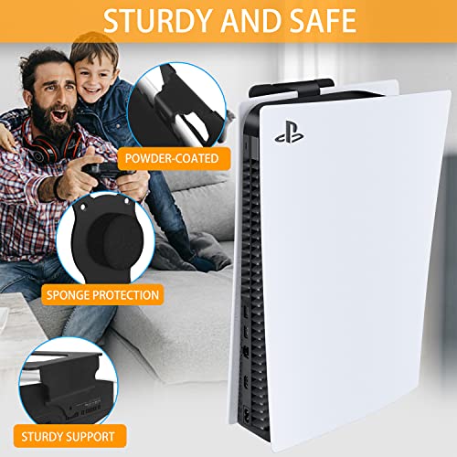 PS5 Holder Wall Mount Stand - Playstation 5 Game Controller Holder Wall Shelf Play Station 5 Console Digital and Disc Edition - PS5 Wall Mount Kit Including 2 Accessory Holders for Remote Controller&Headphone Set