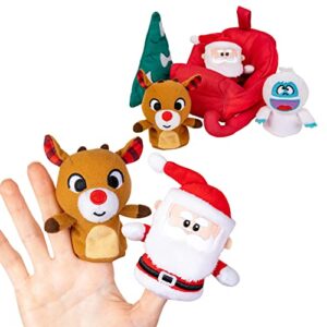 kids preferred christmas rudolph the red-nosed reindeer finger puppet playset with sleigh, 5 pieces, christmas stuffed animal plush toys, finger hands party toys (23133)