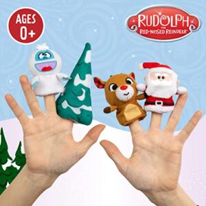 KIDS PREFERRED Christmas Rudolph The Red-Nosed Reindeer Finger Puppet Playset with Sleigh, 5 Pieces, Christmas Stuffed Animal Plush Toys, Finger Hands Party Toys (23133)