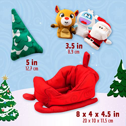 KIDS PREFERRED Christmas Rudolph The Red-Nosed Reindeer Finger Puppet Playset with Sleigh, 5 Pieces, Christmas Stuffed Animal Plush Toys, Finger Hands Party Toys (23133)