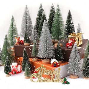 30Pcs Mini Christmas Trees with 10.6 Ounces Fake Snow Decoration, 5 Sizes Artificial Christmas Tree Bottle Brush Trees Artificial Snow Fake Snow for Christmas Decoration Crafts Village Displays