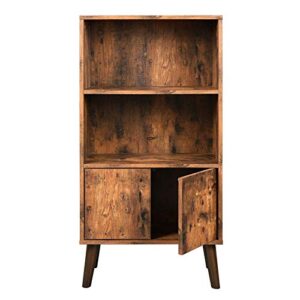 VASAGLE Bookshelf, 6-Tier Open Bookcase, Rustic Brown ULBC166X01 & Retro Bookcase, 2-Tier Bookshelf with Doors, Storage Cabinet for Books, Photos, Decorations, Mid-Century Modern Style, Brown