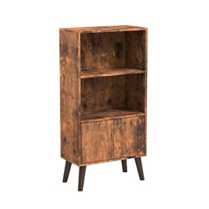 VASAGLE Bookshelf, 6-Tier Open Bookcase, Rustic Brown ULBC166X01 & Retro Bookcase, 2-Tier Bookshelf with Doors, Storage Cabinet for Books, Photos, Decorations, Mid-Century Modern Style, Brown