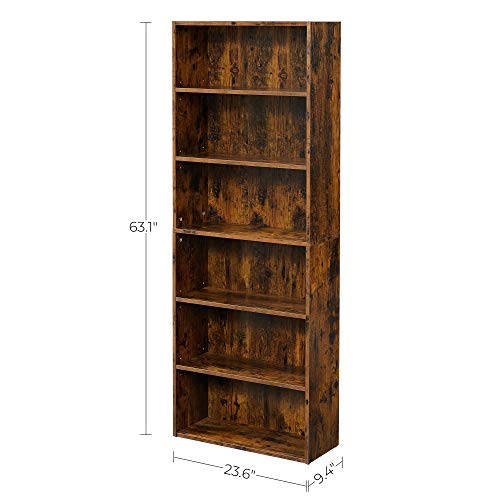 VASAGLE Bookshelf, 6-Tier Open Bookcase, Rustic Brown ULBC166X01 & Retro Bookcase, 2-Tier Bookshelf with Doors, Storage Cabinet for Books, Photos, Decorations, Mid-Century Modern Style, Brown