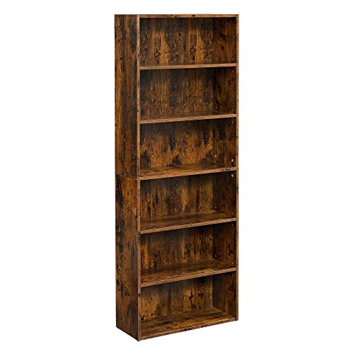 VASAGLE Bookshelf, 6-Tier Open Bookcase, Rustic Brown ULBC166X01 & Retro Bookcase, 2-Tier Bookshelf with Doors, Storage Cabinet for Books, Photos, Decorations, Mid-Century Modern Style, Brown