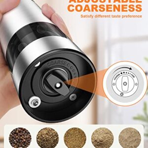 OUWMAN Electric Salt and Pepper Grinder Set, [2 Pack] Automatic Salt and Pepper Grinder Set Battery Powered with LED Light, Adjustable Coarseness Pepper Mill, One Hand Operation, Stainless Steel