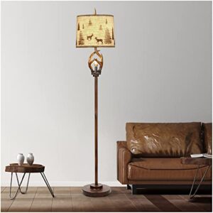 Scenekoy Rustic Farmhouse Antlers Floor Lamp with Nightlight Brown Finish Round Shade Lamps for Living Room Bedroom Office Study House