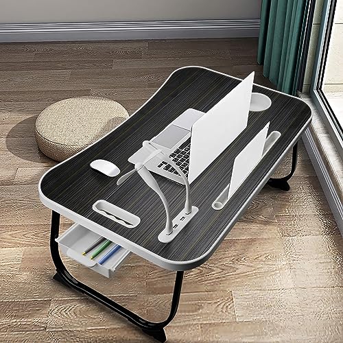 Bed Desk,Lap Table Tray with USB Charge Port,Cup Holder and Storage Drawer,Portable Laptop Stand for Sofa Floor Working Writing Reading (Black)