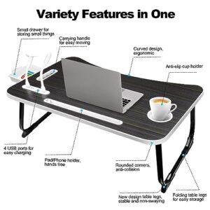 Bed Desk,Lap Table Tray with USB Charge Port,Cup Holder and Storage Drawer,Portable Laptop Stand for Sofa Floor Working Writing Reading (Black)