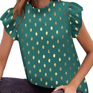 Avanova Women's Gold Dot Print Ruffle Cap Sleeve Frill Trim Crewneck Elegant Work Blouse Top Gold Dot Light Green X-Large