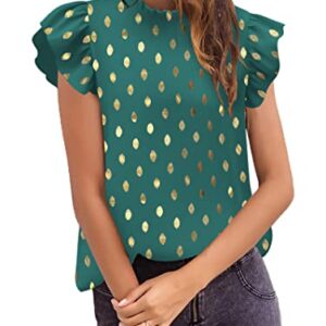 Avanova Women's Gold Dot Print Ruffle Cap Sleeve Frill Trim Crewneck Elegant Work Blouse Top Gold Dot Light Green X-Large