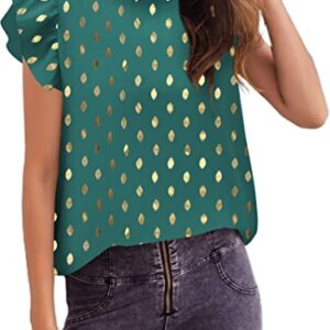 Avanova Women's Gold Dot Print Ruffle Cap Sleeve Frill Trim Crewneck Elegant Work Blouse Top Gold Dot Light Green X-Large