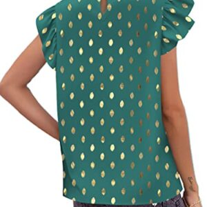 Avanova Women's Gold Dot Print Ruffle Cap Sleeve Frill Trim Crewneck Elegant Work Blouse Top Gold Dot Light Green X-Large