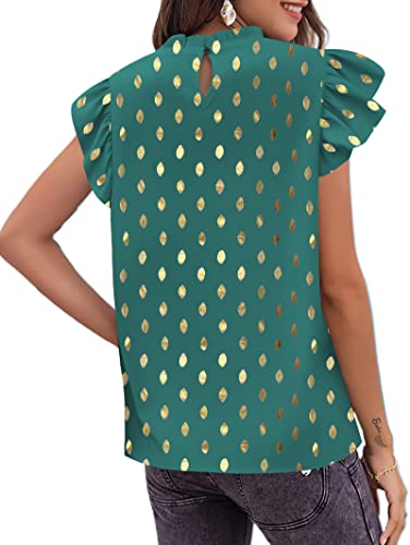 Avanova Women's Gold Dot Print Ruffle Cap Sleeve Frill Trim Crewneck Elegant Work Blouse Top Gold Dot Light Green X-Large