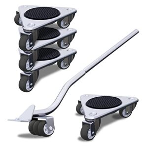 furniture mover by oneon - 6 7/8" steel tri-dolly, 3 wheels furniture dolly for moving, 720 lb max load capacity 4 pack & subsidiary furniture lifter set (5pack)