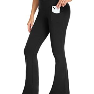 Women's V Crossover Flare Leggings with Pockets,Bootcut High Waisted Yoga Pants Tummy Control Workout Leggings,Black,M