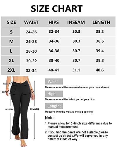 Women's V Crossover Flare Leggings with Pockets,Bootcut High Waisted Yoga Pants Tummy Control Workout Leggings,Black,M