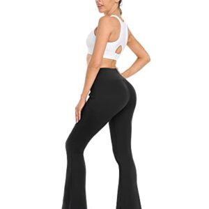 Women's V Crossover Flare Leggings with Pockets,Bootcut High Waisted Yoga Pants Tummy Control Workout Leggings,Black,M