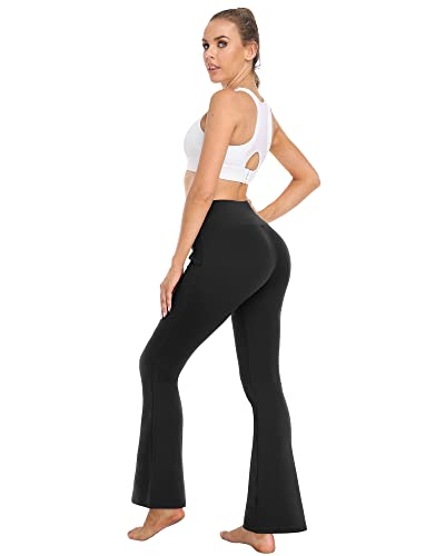 Women's V Crossover Flare Leggings with Pockets,Bootcut High Waisted Yoga Pants Tummy Control Workout Leggings,Black,M