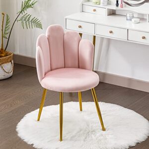 okeysen vanity chair for makeup room - mid century modern accent chair with back velvet chair with gold legs, for bedroom, living room (pink)