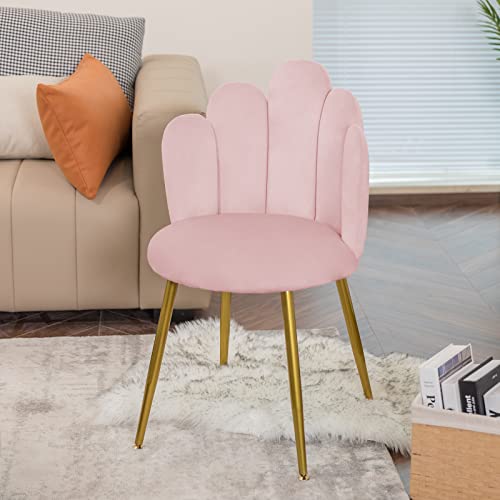 Okeysen Vanity Chair for Makeup Room - Mid Century Modern Accent Chair with Back Velvet Chair with Gold Legs, for Bedroom, Living Room (Pink)