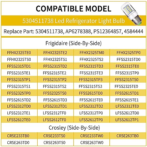 5304511738 LED Refrigerator Light Bulb for Frigidaire Crosley Ken More Refrigerator, 3.5W KEI D34L Refrigerator Bulb Replace PS12364857 AP6278388 (85V-265V White Light) - 2 Pack