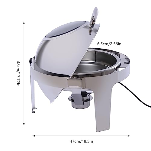 Chafing Dish Buffet Warmer, Stainless Steel 6L Roll top Chafing Dish Round Food Warming Tray Electric & Alcohol Heating, Chafing Dish Buffet Set for Parties, Dinners and Catering