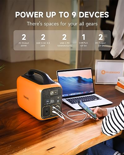 Runhood Portable Power Station Rallye 600, 648Wh Hot Swappable&Replacebale Battery, Full Power in Seconds, 2X600W(Peak 1200) Pure Sine Wave AC Outlet Modular Solar Generator for Camping/RVs/Home Use