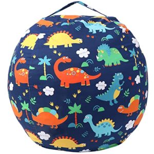 LOLOMLO Stuffed Animal Storage Bean Bag Chair Cover, Hold Kids Plush Toys Blankets Towels Beanbag (Cover Only), Floor Circle Stuff Sit Seat Sofa with YKK Zipper, Large 32", Canvas Dinosaur