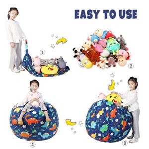 LOLOMLO Stuffed Animal Storage Bean Bag Chair Cover, Hold Kids Plush Toys Blankets Towels Beanbag (Cover Only), Floor Circle Stuff Sit Seat Sofa with YKK Zipper, Large 32", Canvas Dinosaur