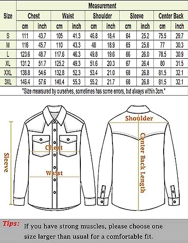 COOFANDY Mens Shirt Western Dress Long Sleeve Casual Cotton Button Down Denim Work, 01-Black, Large, Long Sleeve