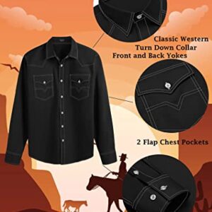 COOFANDY Mens Shirt Western Dress Long Sleeve Casual Cotton Button Down Denim Work, 01-Black, Large, Long Sleeve