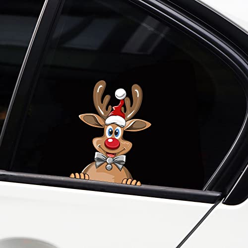 Iprokiu Cute Christmas Santa Claus Peeking Car Sticker Elf Reindeer Car Window Bumper Decal Waterproof Vinyl Car Sticker and Decal Vehicle Truck Laptop Wall Car Decor (Reindeer)