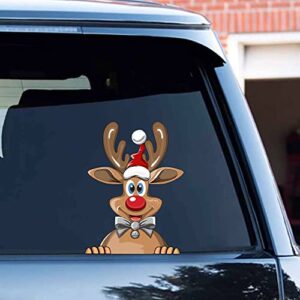 Iprokiu Cute Christmas Santa Claus Peeking Car Sticker Elf Reindeer Car Window Bumper Decal Waterproof Vinyl Car Sticker and Decal Vehicle Truck Laptop Wall Car Decor (Reindeer)