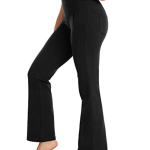 Zonoss Bootcut Yoga Pants with Pockets for Women High Waist,Gym Workout Flare Leggings Tummy Control,Black,M