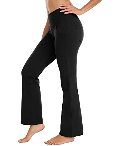 Zonoss Bootcut Yoga Pants with Pockets for Women High Waist,Gym Workout Flare Leggings Tummy Control,Black,M