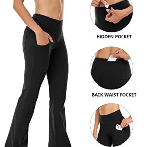 Zonoss Bootcut Yoga Pants with Pockets for Women High Waist,Gym Workout Flare Leggings Tummy Control,Black,M