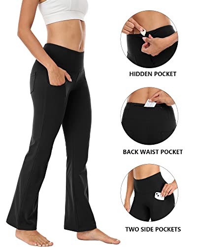 Zonoss Bootcut Yoga Pants with Pockets for Women High Waist,Gym Workout Flare Leggings Tummy Control,Black,M