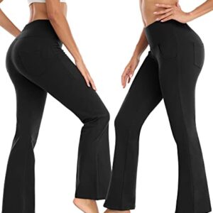 Zonoss Bootcut Yoga Pants with Pockets for Women High Waist,Gym Workout Flare Leggings Tummy Control,Black,M