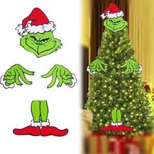 grinchs decor for christmas tree, grinchs christmas tree topper, grinchs christmas decorations for small tree hand +head + leg