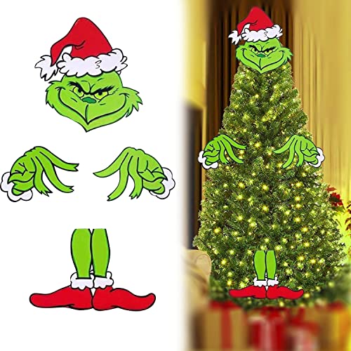 Grinchs Decor for Christmas Tree, Grinchs Christmas Tree Topper, Grinchs Christmas Decorations for Small Tree Hand +Head + Leg