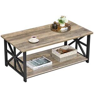 greenforest coffee table for living room with round corners farmhouse style center table with storage shelf 40 inch space saving easy assembly gray wash