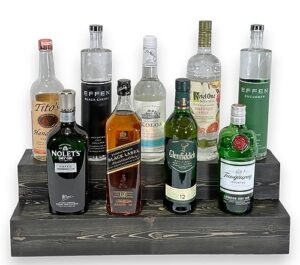 tiered bottle shelf | 2 tier liquor bottle display | bar organization | display shelf | wine shelf | bar display | kitchen counter shelf (30", black)