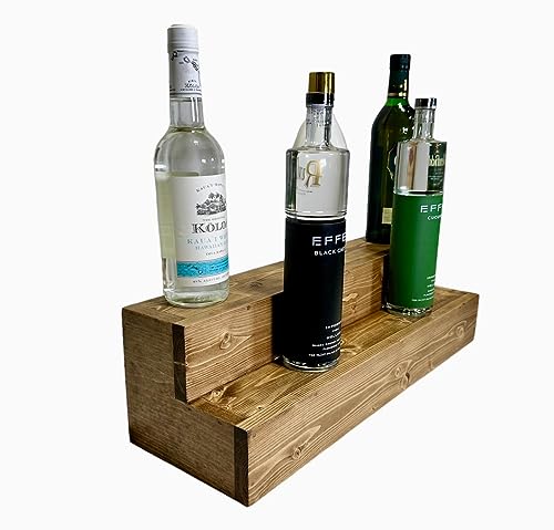 Tiered Bottle Shelf | 2 Tier Liquor Bottle Display | Bar Organization | Display Shelf | Wine Shelf | Bar Display | Kitchen Counter Shelf (30", Black)